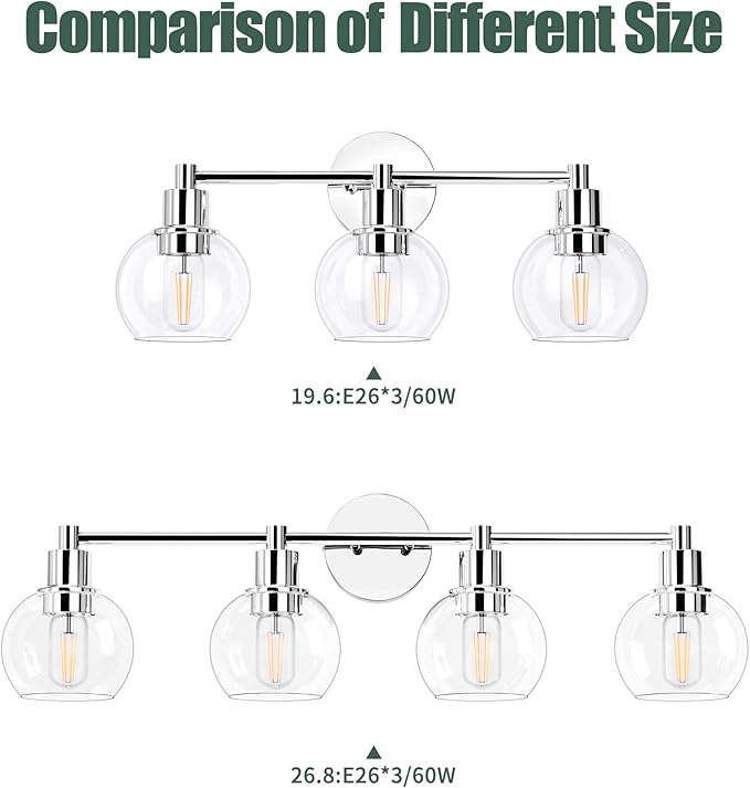 Espird 3 Lights Bathroom Vanity Light Fixtures Chrome, Bathroom Lights Over Mirror, Industrial and Farmhouse 3 Light Wall Sconce, Polished Chrome Globe Vanity Lighting Fixtures