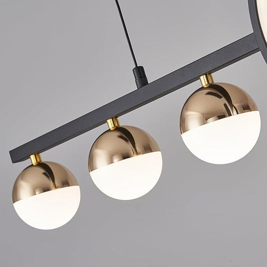 ORANOOR Modern Black Gold Chandeliers for Dining Room, Dimmable LED Chandelier Linear Pendant Light for Kitchen Island, 39in Globe Haning Pendant Chandelier Lighitng with Remote (2 Rings, 3000lm)