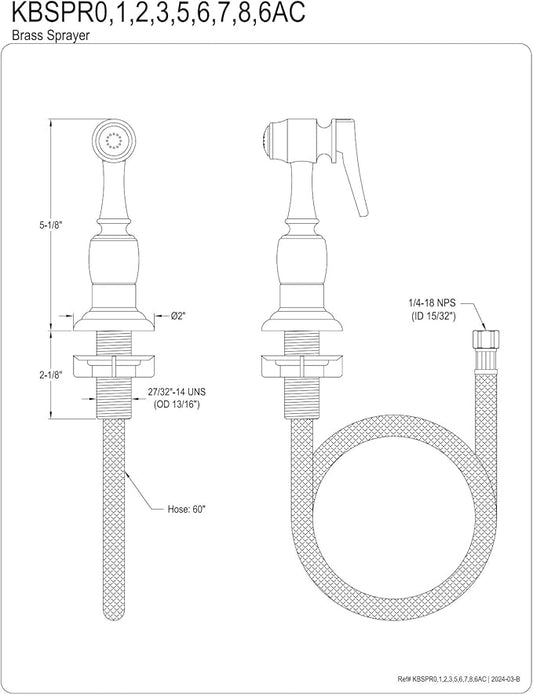 Kingston Brass KBSPR6 Brass Kitchen Faucet Side Sprayer in Polished Nickel