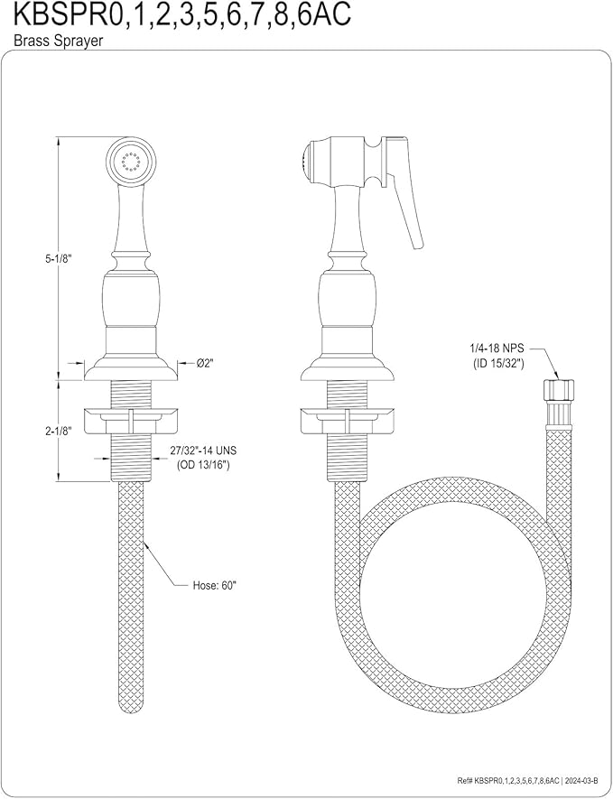 Kingston Brass KBSPR6 Brass Kitchen Faucet Side Sprayer in Polished Nickel