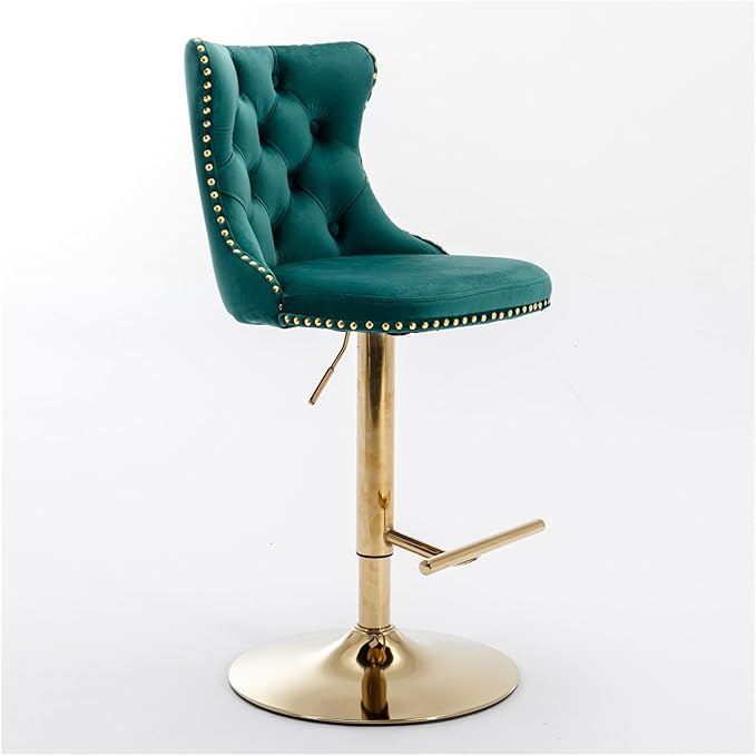 Golden Swivel Velvet Barstools Adjusatble Seat Height from 25-33 Inch,Modern Upholstered Bar Stools with Backs Comfortable Tufted for Home Pub and Kitchen Island,Green,Set of 2