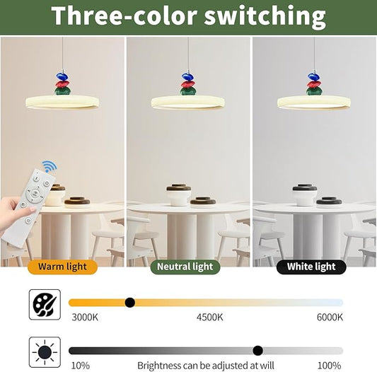 Mikeru Modern Pendant Lights, 15.8" Cream Yellow Pendant Lighting Fixture with Remote Control Dimmable 3 Color Mode & Brightness Mid Century Island Light Fixture for Dining Room,Kitchen,Living Room
