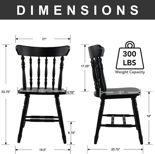 chairus Vintage Black Dining Chairs Set of 2, Farmhouse Windsor Wooden Dining Room Chairs with Turned Spindle Back & Legs, Traditional Colonial Armless Side Kitchen Chairs