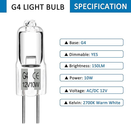 SCNNC JC Type G4 Halogen Bulb 12V 10W Low Voltage Landscape Light Bulb, T3 Bi-Pin Light Bulbs for Path Lights Replacement, RV Camper Van, Under Cabinet Puck Lights, Chandeliers, Warm White, 12 Pack