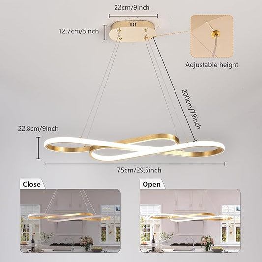 Dimmable Pendant Light for Kitchen Island Lighting,29.53" Modern LED Chandelier, LED Pendant Light with Adjustable Height, Gold Modern Kitchen Chandeliers for Kitchen Island, Dining Room with Remote