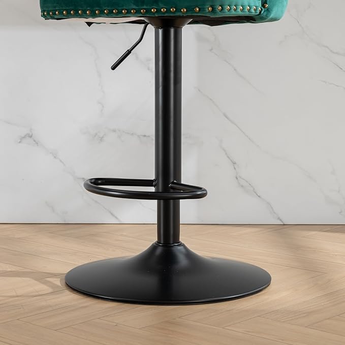 KEIKI Swivel Velvet Barstools,Upholstered Chairs Set of 2, Adjusatble Seat Height from 25-33 Inch for Home Pub, Kitchen Island, Green