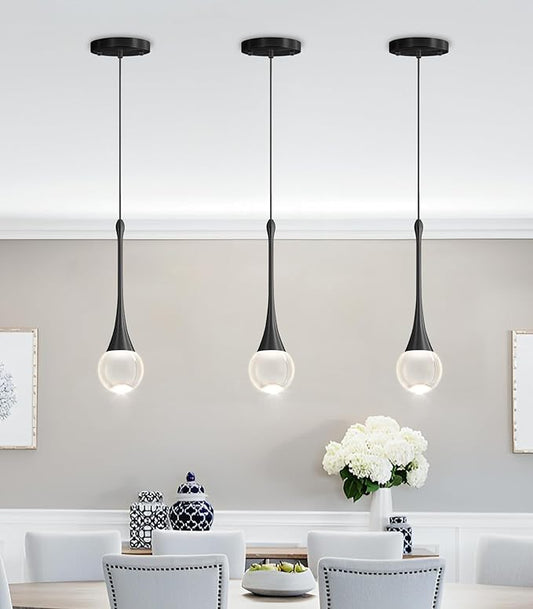 Modern Pendant Light LED Crystal Chandelier for Kitchen Island Dimmable Crystal Pendant Lighting for Dining Room Bedroom Black