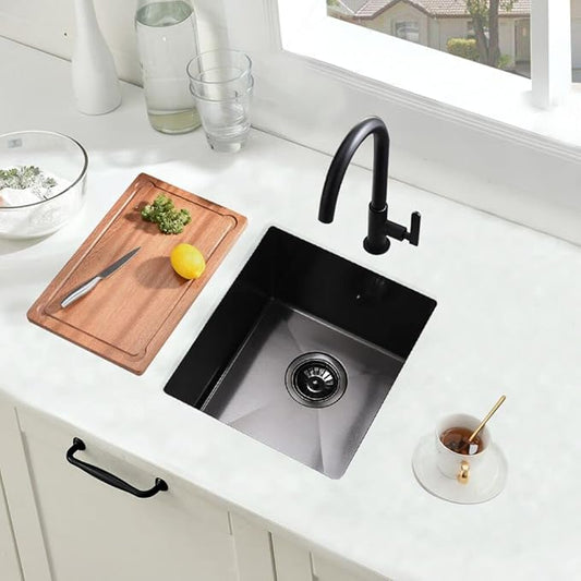 Black Undermount Bar Sink, 15 x 17 inch Undermount Kitchen Sink Small Wet Bar 16 Gauge Stainless Steel Single Bowl for Outdoor RV