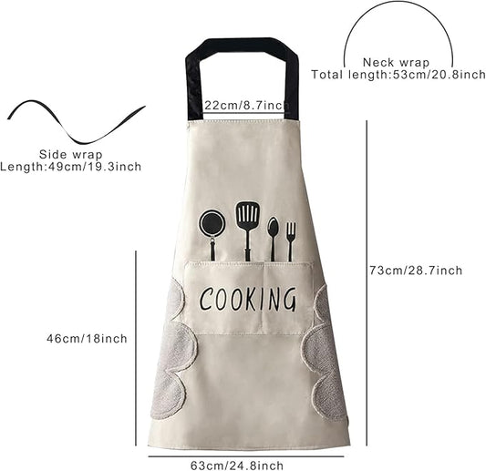 DILLMAN Women Kitchen Apron with Hand Wipe Pockets,Big Pocket,Hand-wiping, Waterproof for Cooking Baking
