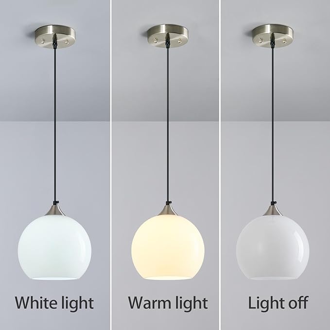 Milky Luster Glass Pendant Lights Kitchen Island Globe Pendant Light Fixtures Modern Pendant Lighting for Bedroom Living Dining Room Light Fixture (7.87 in, 3 Pack)