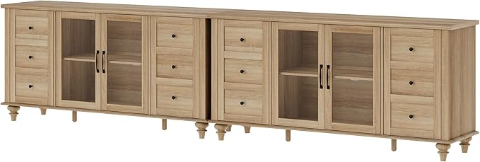 WAMPAT 2-in-1 Sideboard Buffet Cabinets with Glass Door, Kitchen Storage Cabinets, Wood Coffee Bar Tables, Accent Sideboard Storage Cabinet Table Dining Room, Living Room,Oak
