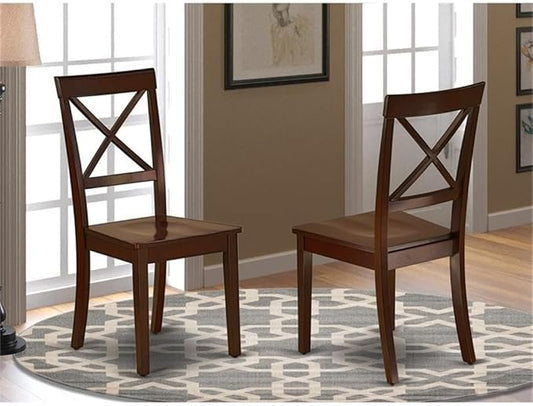 East West Furniture BOC-MAH-W Boston Dining Chairs - Cross Back Wood Seat Kitchen Chairs, Set of 2, Mahogany