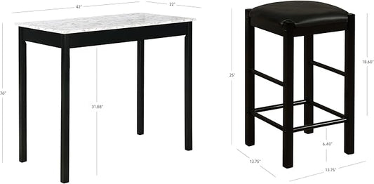 Space Saving Design, Black Finish, Faux Leather Seats, 36 Inch Counter Height Table