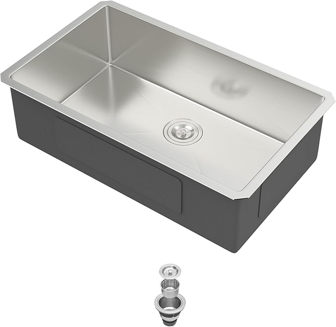 Undermount Kitchen Sink 30x18x9 Inch Deep Single Bowl 18 Gauge Stainless Steel Under Counter Sinks Basin With Drain Strainer