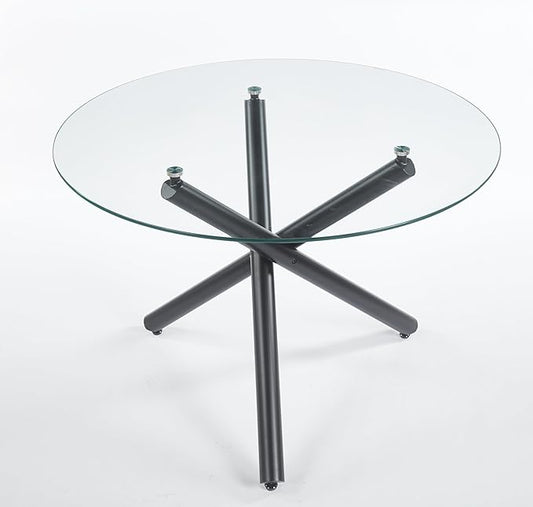 Round Glass Dining Table 43.3'' Inch Modern Round Kitchen Table with Metal Legs Durable Stylish Dinner Table for Dining Room Kitchen