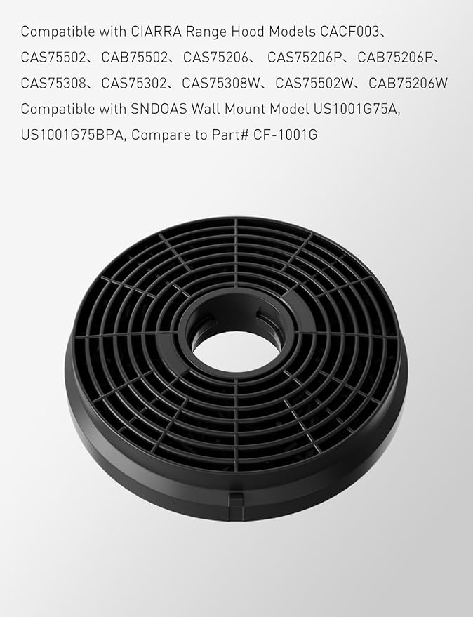 CACF003 Range Hood Carbon Filters for Wall Mount Range Hood CAS75502 CAB75502 CAS75206 CAS75206P Replacement Charcoal Filters for Ductless Ventilation(2pack)