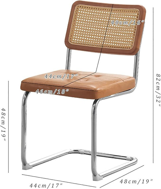 2/4 Pack Faux Leather Dining Chairs, Mid-Century Modern Kitchen Side Chairs with Rattan Back and Non-Slip Metal Legs, Upholstered Armless Chair for Dining Kitchen Island(Set of 2, Natural A)