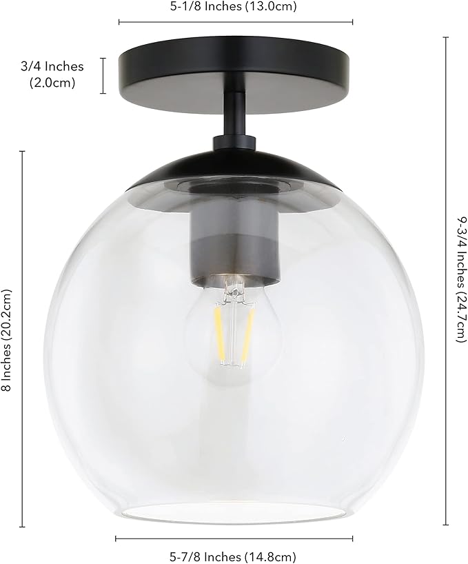 Bartlett 9" Wide Semi Flush Mount with Glass Shade in Matte Black/Clear