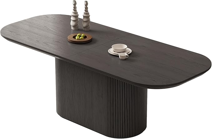 Miuuod 86.6" Extra Large Oval Dining Table for 4-8 People Dark Grey Modern Kitchen Dining Room Table with Wave Legs Heavy Duty Stable Frame Contemporary Home Furniture