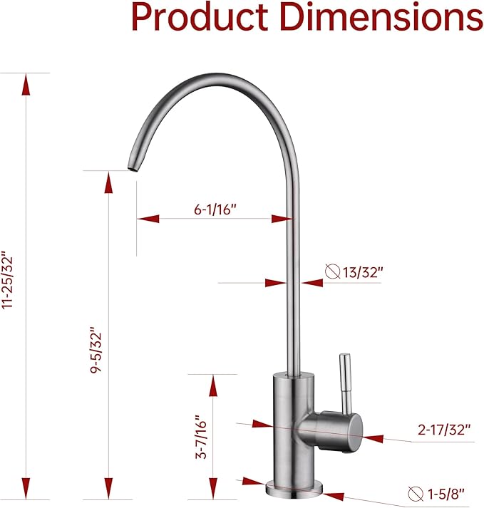 SUMERAIN Drinking Water Faucet for Kitchen Sink, NSF Certification Lead-Free SUS304 Stainless Steel Water Filter Faucet for Reverse Osmosis or Water Filtration System, Brushed Nickel Finish