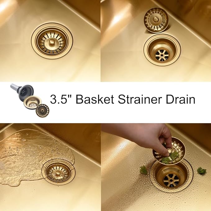 Stainless Steel Gold Kitchen Sink, 25x22 Drop in Kitchen Sink Single Bowl Outdoor Brushed Gold Topmount 16 Gauge Utility RV 10 Inch Deep Basin