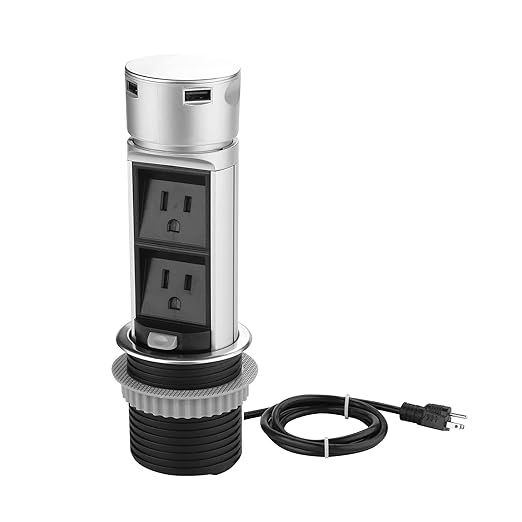 Link2Home Space Saver Pop Up-Outlet, 2 Power Outlets, 2 USB Ports 2.4 Amp, Overload Protection, Splash Resistant EM-PU-200E