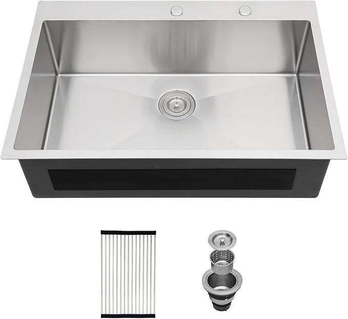 30 Drop In Kitchen Sink - Oumuch 30x22 Inch Kitchen Sinks Stainless Steel Single Bowl 16 Gauge Over Counter Topmount Sink Basin with Drain Assembly