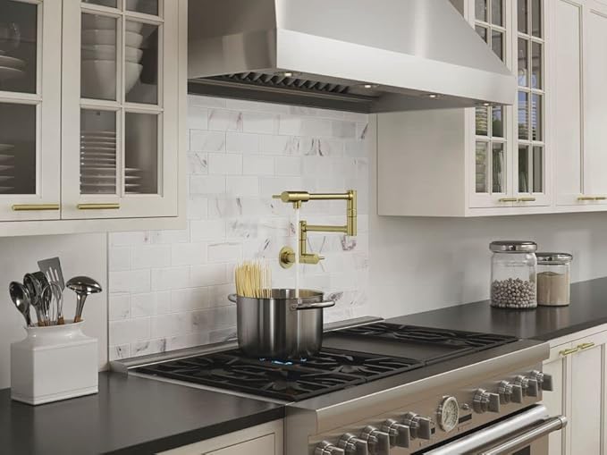 Pfister Lita Pot Filler Kitchen Faucet, 2-Handle, Wall Mounted, Single Hole, Brushed Gold Finish, GT533PFBG