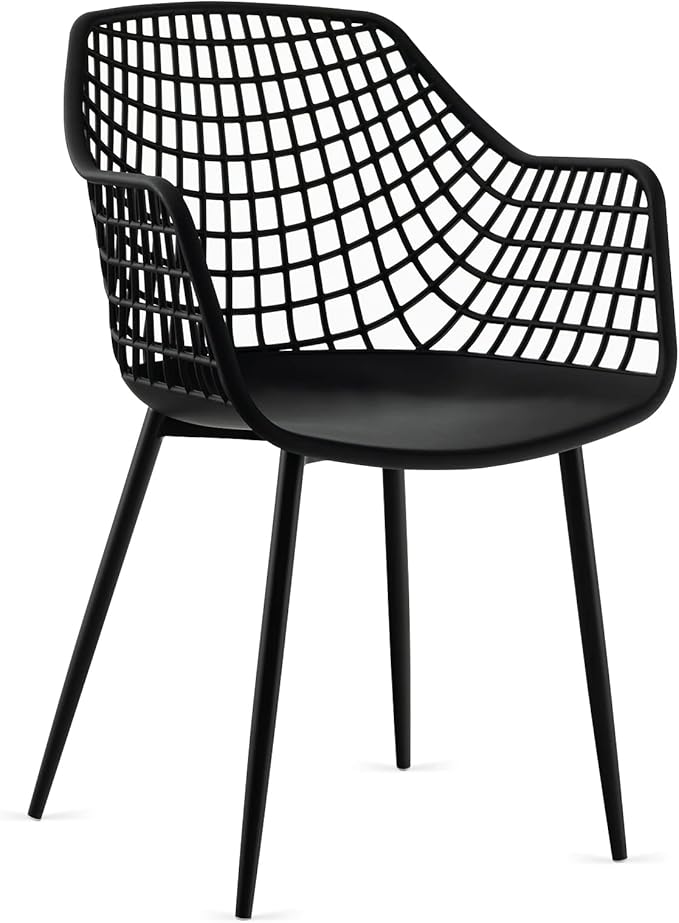 Giantex Modern Dining Chairs Set of 4 - Black Arm Chair with 15" High Backrest, Powder-Coated Metal Legs, Anti-Slip Foot Pads, Max Load 265 lbs, Kitchen Dining Room