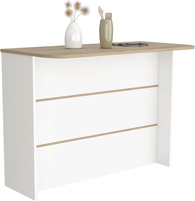 GOWE Kitchen Island with Two-Tier Storage Shelf and Ample Workstation, White/Light Pine