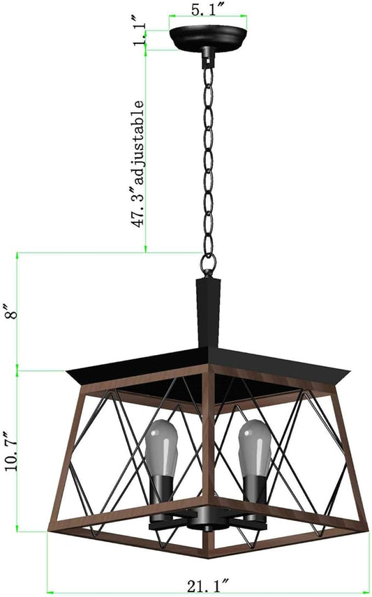 Q&S Farmhouse Rustic Chandeliers,Antique Geometric Industrial Hanging Light Bronze 4 Lights for Dining Room Kitchen Island Entryway Foyer Restaurant UL Listed