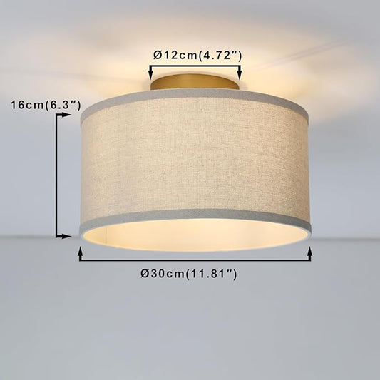 Yosoan Linen Indoor Hallway Ceiling Light Fixture, 1-Light Antique Brass Vanity Vintage Semi Flush Mount Light Retro Night Lamp for Bedroom Dinning Room Living Room Corridor Kitchen Entryway Passway