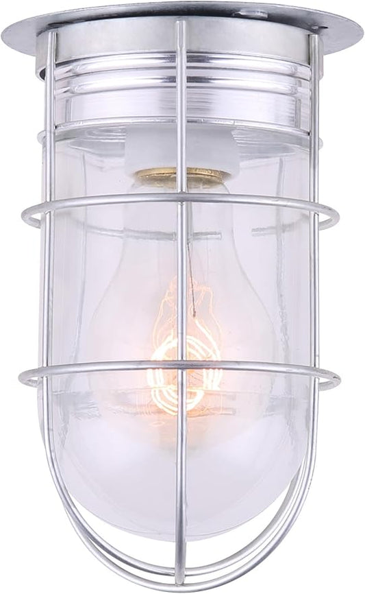 Canarm Outdoor Silver Barn Light, Industrial Wall or Ceiling Mount Sconce, 7-Inch Damp Rated Fixture for Porch, Patio, or Entryway