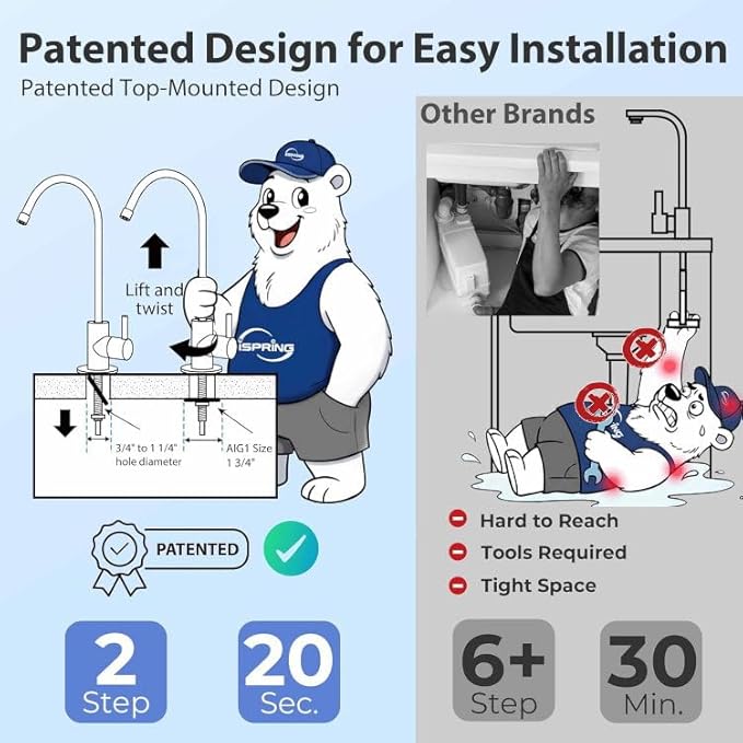 iSpring RCC7AK-UV, NSF Certified, 7-Stage Under Sink Reverse Osmosis Water Filtration System with Alkaline Remineralization and UV Filter, Patented Top-Mounted Faucet Design for Easy Installation