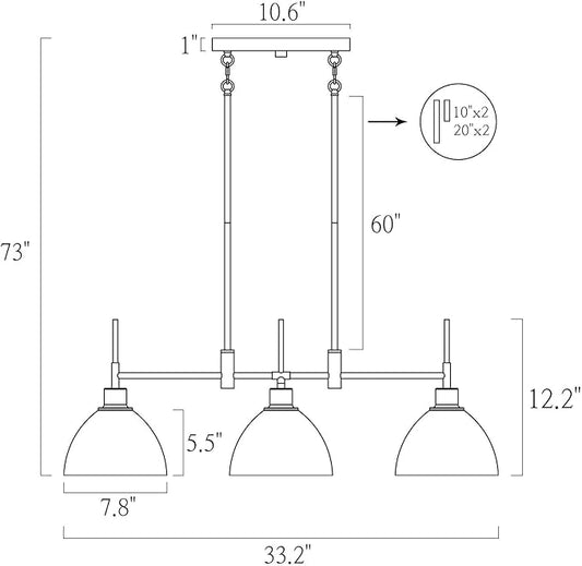 LOG BARN Black Chandeliers for Dining Room, Modern Farmhouse Linear Pendant Lighting for Kitchen Island, 3-Light Ceiling Fixture Hanging with Dome Metal Shade