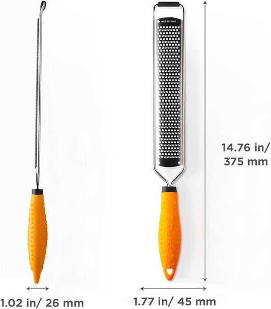 Deiss PRO Lemon Zester & Heavy Duty Cheese Grater & Vegetable Grater - Parmesan Cheese Lemon, Garlic, Nutmeg, Chocolate, Fruits, Vegetables, Ginger Grater - Cheese Shredder & Stainless Steel Grater