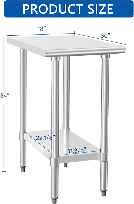 HARDURA Stainless Steel Table 30X18 Inches with Undershelf and Galvanized Legs NSF Heavy Duty Commercial Prep Work Table for Restaurant Kitchen Home and Hotel