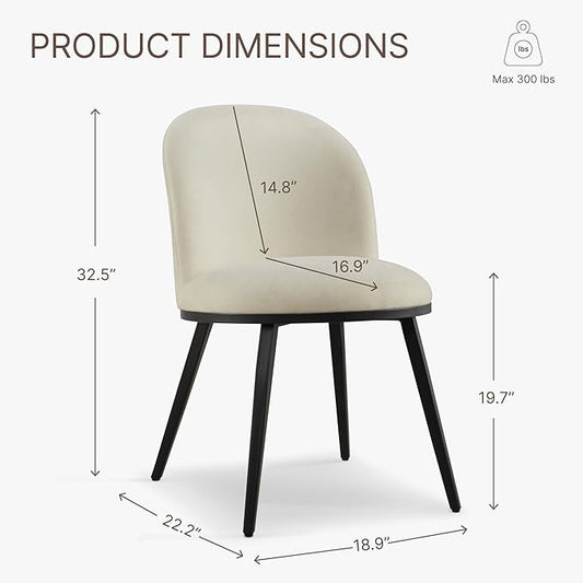 KISLOT Dining Chairs Set of 2, Fabric Upholstered Dining Room Chairs with Ergonomic Backrest & Metal Legs, Modern Kitchen Side Chairs for Home, Restaurant, and Café, Coconut