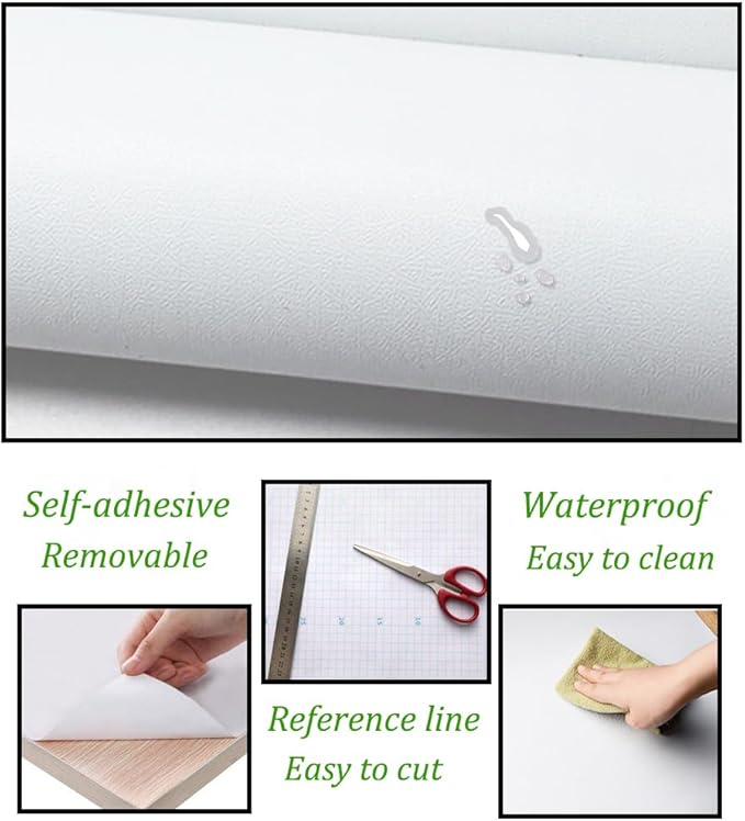 Safiyya 197"x17.7" White Peel and Stick Wallpaper Contact Paper Waterpoof Self-Adhesive Wallpaper Decorative Contact Paper Vinyl Roll for Wall Kitchen