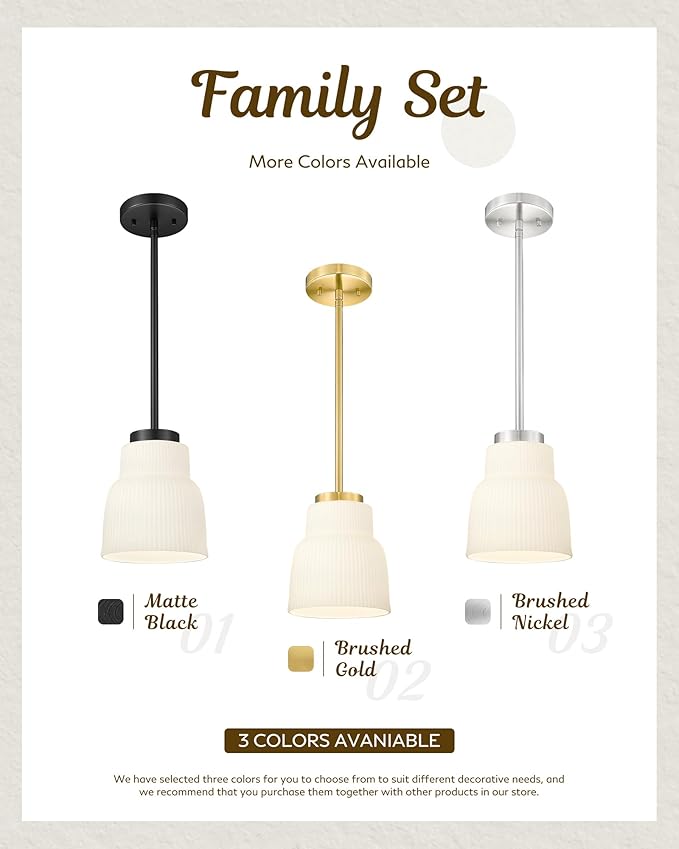 FEMILA 3 Pack Pendant Light for Kitchen Island, 6.7" Milk Glass Pendant Light Vintage Light Fixtures for Bedroom Hotel Dining Room, 4FYD87MIL-3PK BK