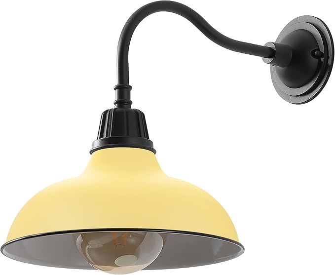 JONATHAN Y 12.25" Matte Yellow/Black 1-Light Farmhouse Industrial Outdoor Sconce, LED Gooseneck Wall Light for Porch, Metal Bowl Shade, Dimmable Vintage Exterior Fixture, LED Bulb Included (JYL7613H)