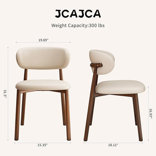 Kitchen Dining Chairs Set of 4 Modern Upholstered Leather Farmhouse Dining Room Chair with Metal Legs, Walnut/Beige