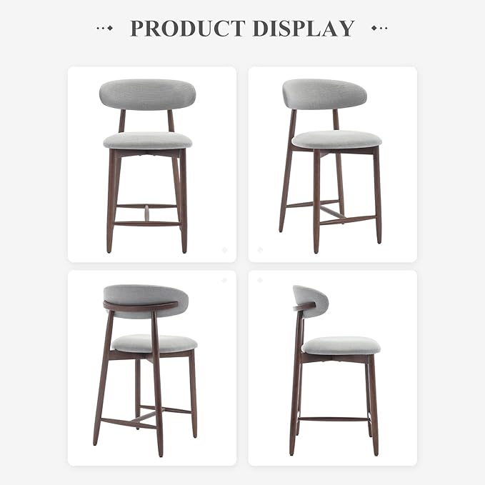 COLAMY Bar Stools Set of 3, Counter Height Barstools with Back, Upholstered Bar Stools with Wood Legs for Kitchen Island Dining Room Bar, Light Grey