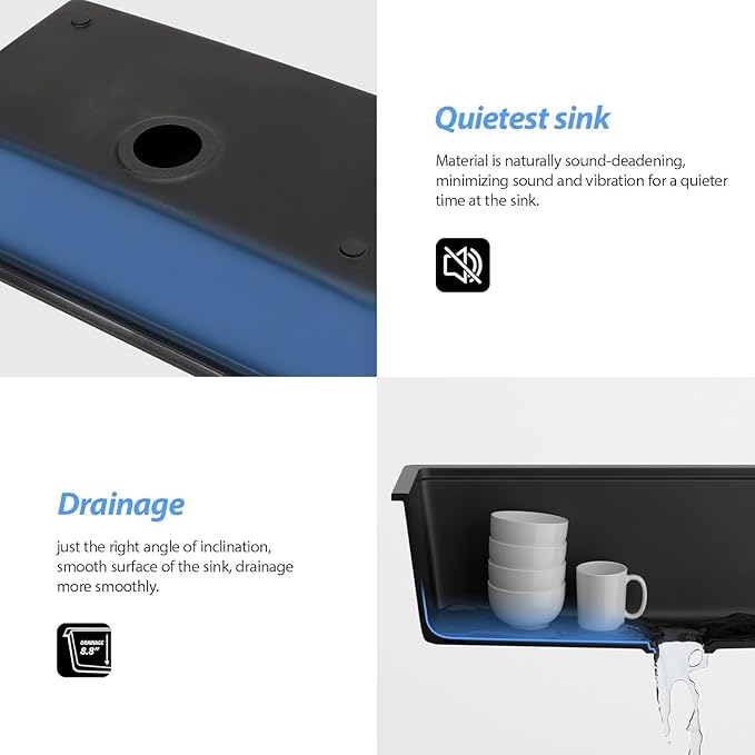 Lordear 30 Black Undermount Kitchen Sink Granite Composite 30X19 Inch Undermount Workstation Sinks Quartz Black Deep Single Bowl Sink
