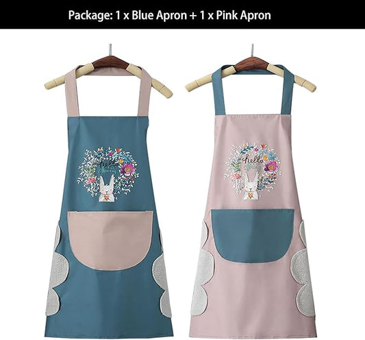 DILLMAN Women Kitchen Apron with Hand Wipe Pockets,Big Pocket,Hand-wiping, Waterproof for Cooking Baking