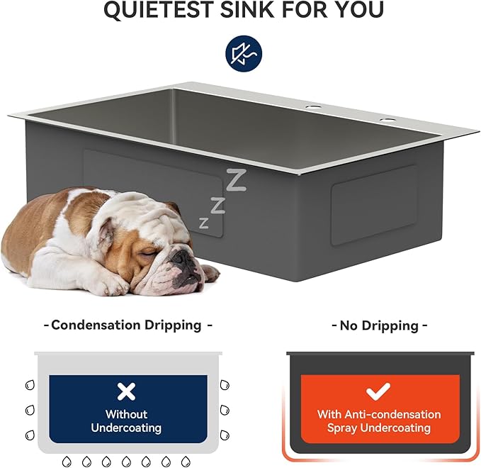 Lordear 33 Inch Drop in Kitchen Sink 33 x 22 Topmount Sink 16 Gauge Stainless Steel Single Bowl Deep Sink with Drain Strainer