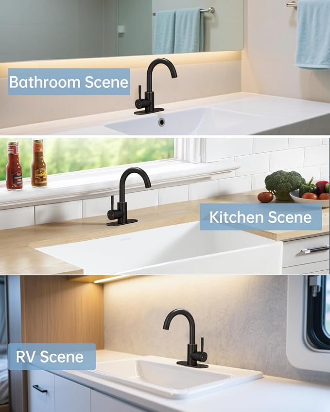 Fransiton Bathroom Faucets, Bar Sink Faucet Single Hole for Bathroom Kitchen Campers with Pop-Up Drain Hose, Suitable for Farmhouse Vanity Lavatory