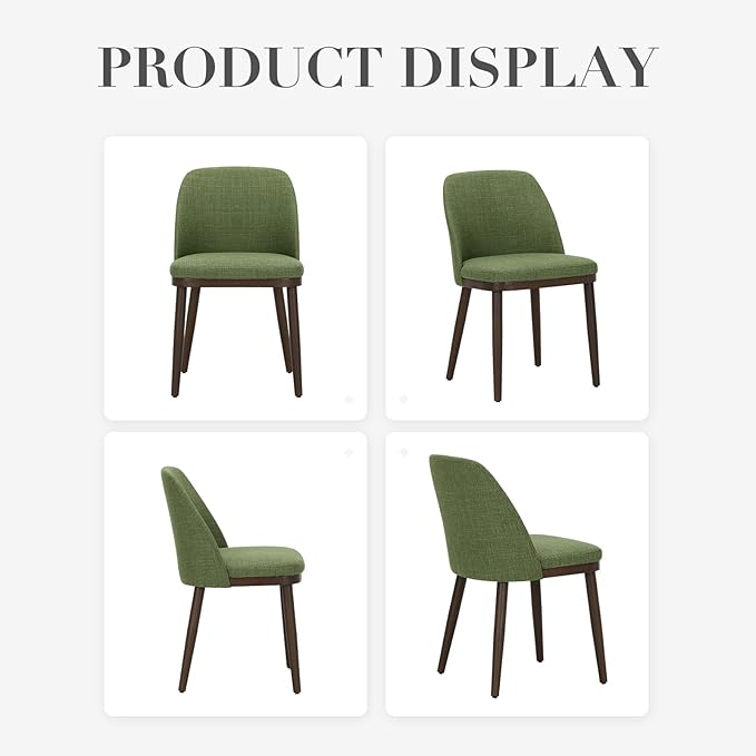 COLAMY Upholstered Dining Chairs Set of 4, Modern Kitchen Chairs with Back, Fabric Side Dining Room Chairs with Wood Legs for Farmhouce Restaurant, Green