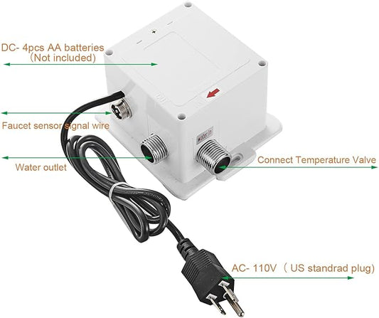 Automatic Sensor Control Box Dual Powered for Bathroom Sink Faucet Touchless Temperature Commercial Deck Mount Solid Brass Motion Activated Bath Tub Lavatory Basin Vanity Faucet Mixer Tap Touch-Free