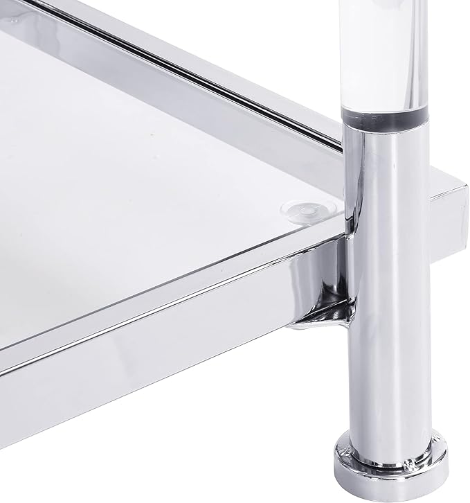 Silver Console Table with Chrome Metal Frame, 2-Tier Rectangular Clear Glass Acrylic Console Table with Storage Shelf, Narrow Hallway Tables Modern Entryway Tables for Living Room